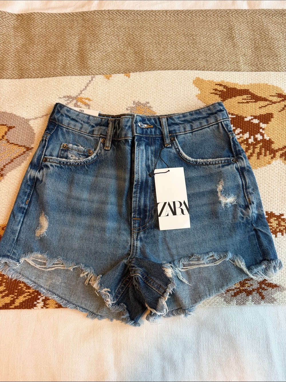 ZARA Washed Blue Distressed Denim Jean Shorts